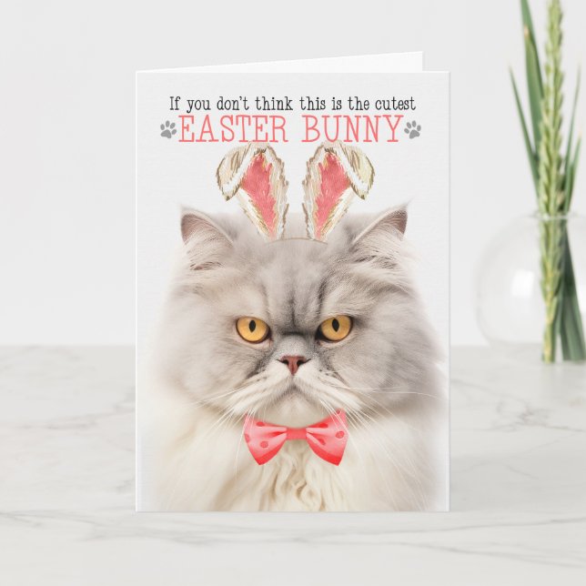 Tarjeta Festiva Cream Persian Cat Cutest Easter Bunny Kitty Punts (Anverso)