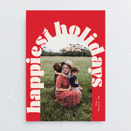 Tarjeta Festiva Cream Red Bold Typography Navidades One Photo