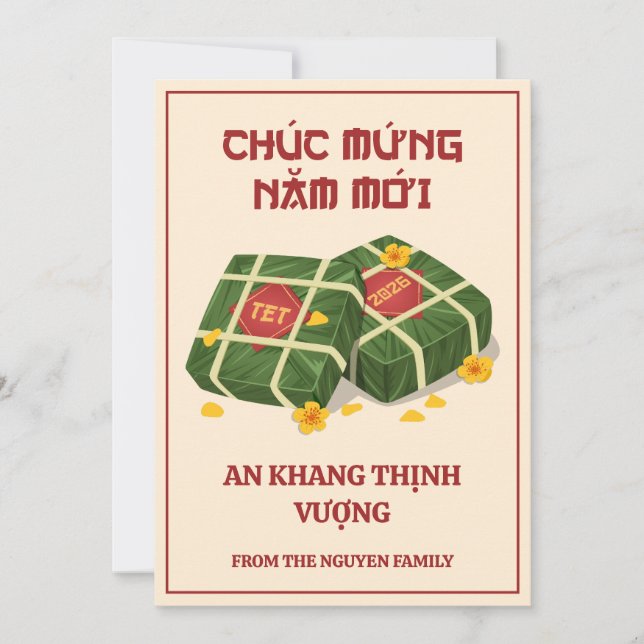 Tarjeta Festiva Cream & Red Vietnamese Tet 2026 Banh Chung (Anverso)