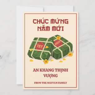 Tarjeta Festiva Cream & Rojo Tet vietnamita 2026 Banh Chung