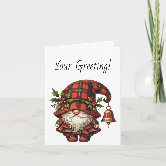 Tarjeta Festiva Crear su propio Gnome de Navidades holly (Anverso)