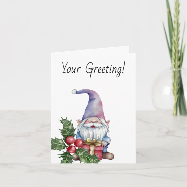 Tarjeta Festiva Crear su propio Gnome púrpura presente (Anverso)