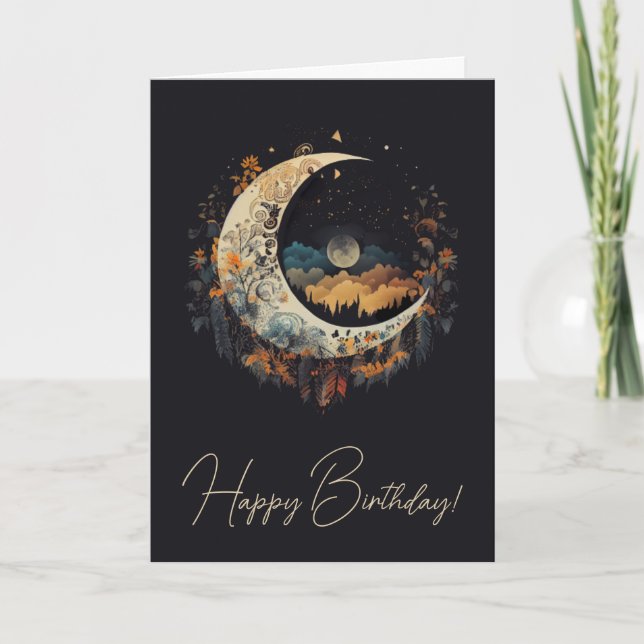 Tarjeta Festiva Crear su propio paisaje Boho Crescent Moon (Anverso)