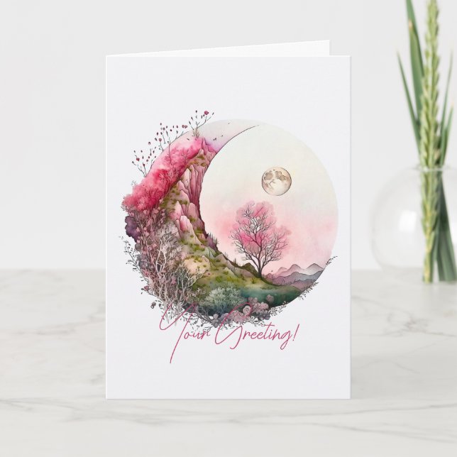 Tarjeta Festiva Crear su propio paisaje de luna rosa (Anverso)