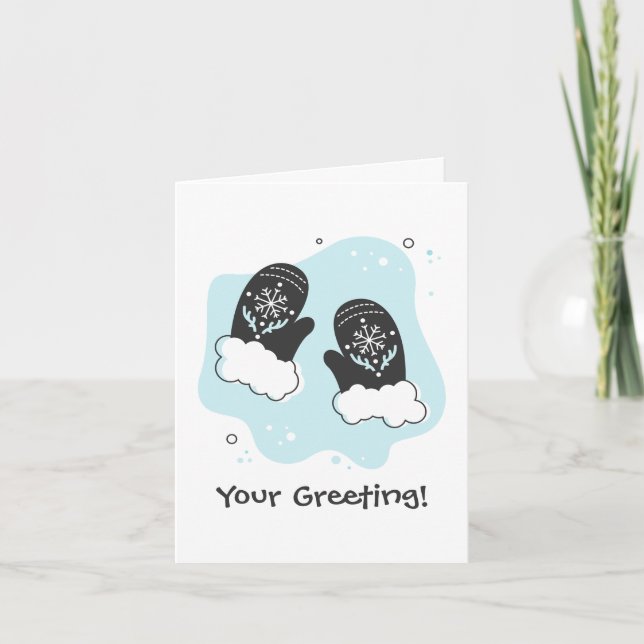 Tarjeta Festiva Crear su propio retro Mitones Navidades azules (Anverso)