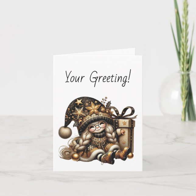 Tarjeta Festiva Crear sus propios Navidades mágicos Gnome presente (Anverso)