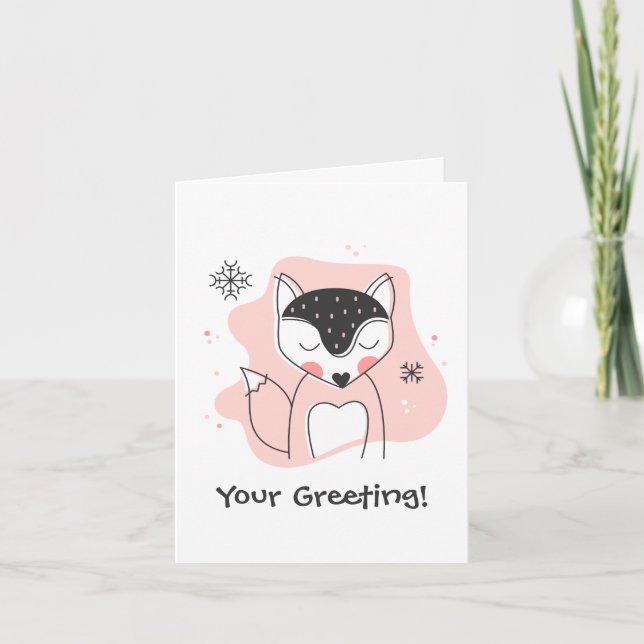 Tarjeta Festiva Crear sus propios Navidades Naranjas Retro Fox (Anverso)