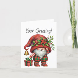 Tarjeta Festiva Crear sus propios Navidades Plaid Gnome Poinsettia