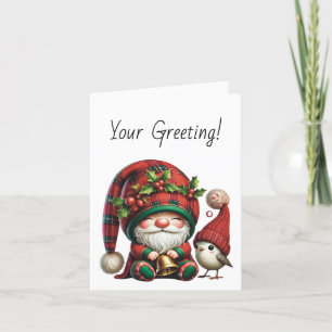 Tarjeta Festiva Crear sus propios Navidades Plantar Gnome y Bird