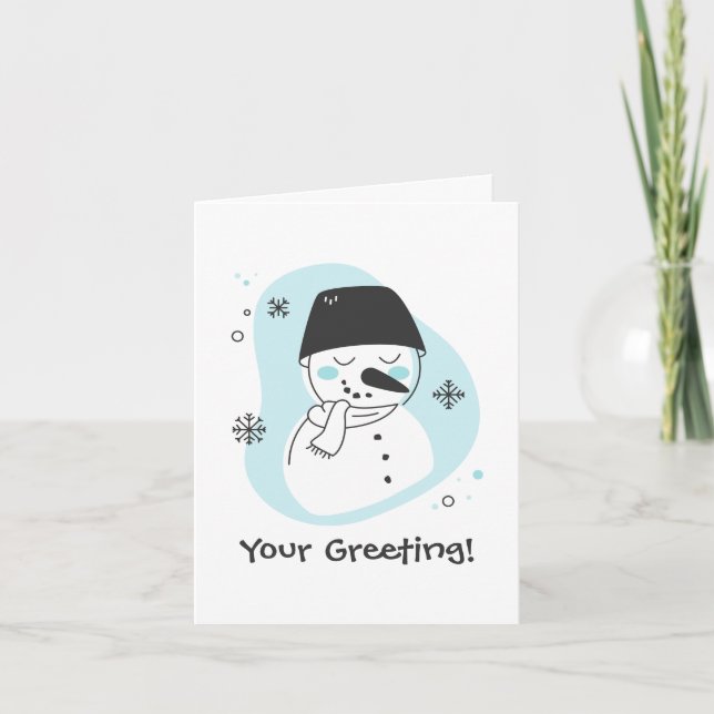 Tarjeta Festiva Crear tus propios Navidades retro azul Snowman (Anverso)