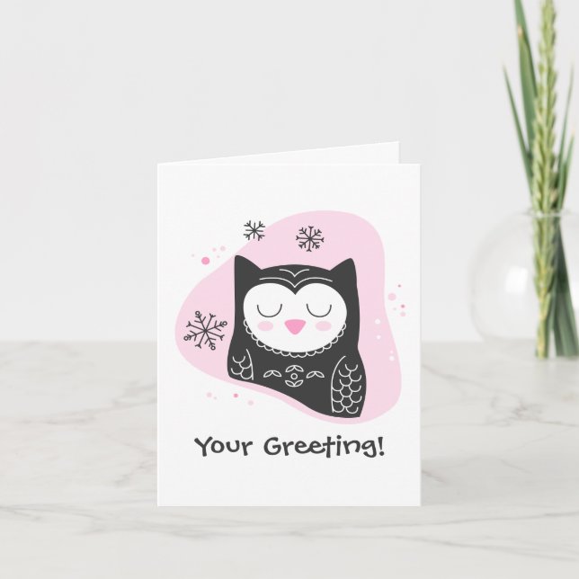 Tarjeta Festiva Crear tus propios Navidades rosados de lechuza ret (Anverso)