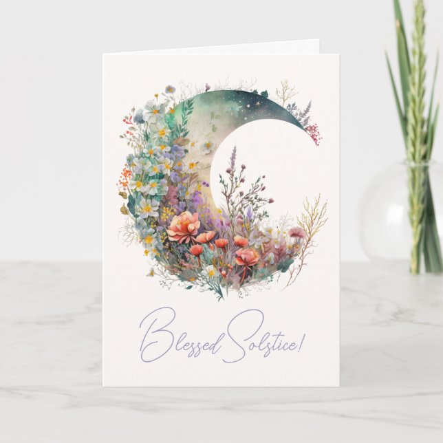 Tarjeta Festiva Create Your Own Iridescent Floral Crescent Moon (Anverso)