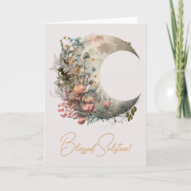 Tarjeta Festiva Create Your Own Peach Roses Floral Crescent Moon (Anverso)