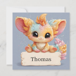 Tarjeta Festiva Creatura de fantasía pastel Adorable con un nombre
