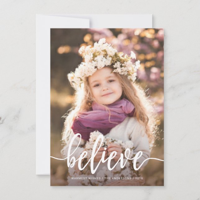 Tarjeta Festiva Cree en la moderna foto de Navidades manuscritos (Anverso)