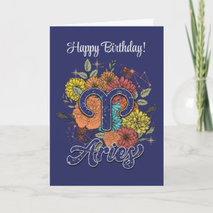 Tarjeta Festiva Cree su propio Starry Floral Aries Zodiac