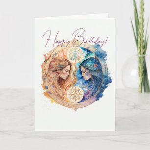 Tarjeta Festiva Cree su propio Zodiac Gemini Gemini Gold y Blue
