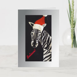Tarjeta Festiva ¡Creed! Navidades Zebra con Red Santa Hat