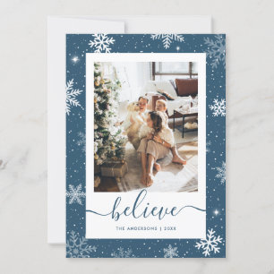 Tarjeta Festiva Creencia de copo de nieve de foto azul