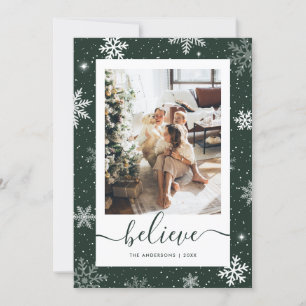 Tarjeta Festiva Creencia de copo de nieve de foto verde