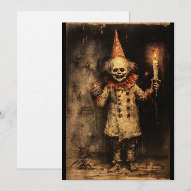 Tarjeta Festiva Creepmas Spooky Payaso Gótico Vintage (Anverso / Reverso)