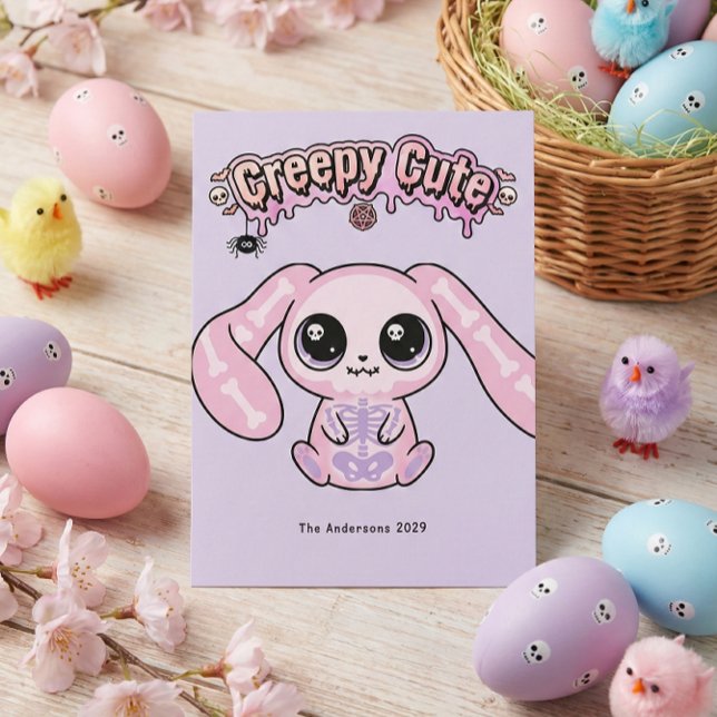 Tarjeta Festiva Creepy Cute Pastel Goth Easter Skull Bunn (Creepy Cute Pastel Goth Easter Skull Bunn Holiday Card)
