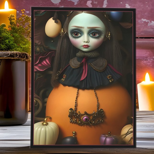 Tarjeta Festiva Creepy Halloween Doll Surreal Gothic (Cute & creepy Halloween gothic doll surreal art greeting card)