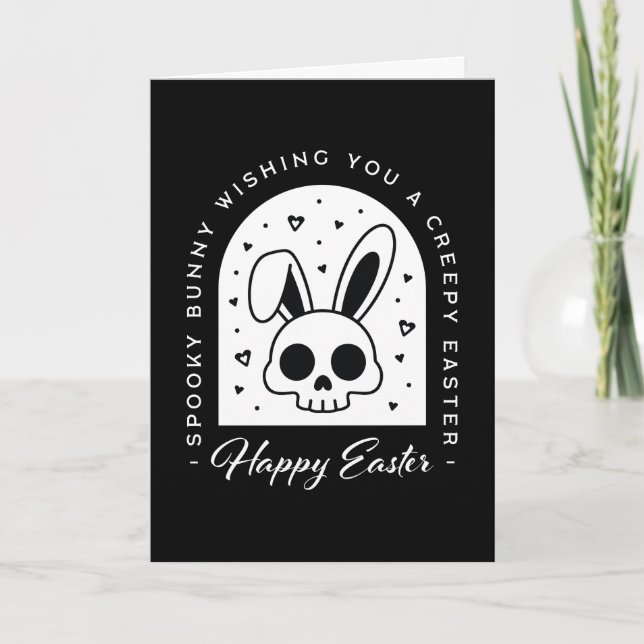 Tarjeta Festiva Creepy Happy Easter bunny skull gothic aesthetic (Anverso)