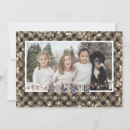 Tarjeta Festiva Creer en la foto de la magia Rustic Plaid
