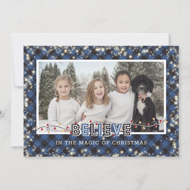 Tarjeta Festiva Creer en la foto de Magic Blue Plaid (Anverso)