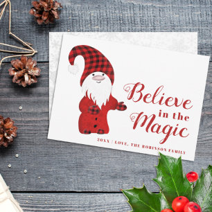 Tarjeta Festiva Creer en la magia Personalizado Gnome Blanco Rojo