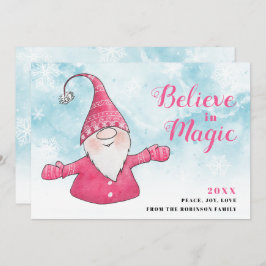 Tarjeta Festiva Creer en los Navidades Blue Snowy Gnome mágico ros