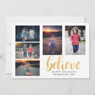 Tarjeta Festiva Creer Faux Gold Typography Holiday Cinco fotos