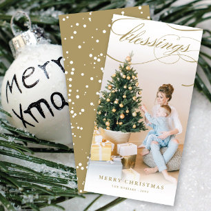 Tarjeta Festiva Creer foto de Navidades de Star Gold Calligraphy