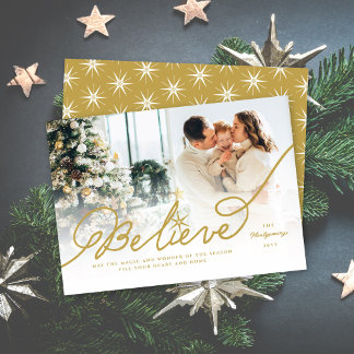 Tarjeta Festiva Creer foto de Navidades de Star Gold Calligraphy