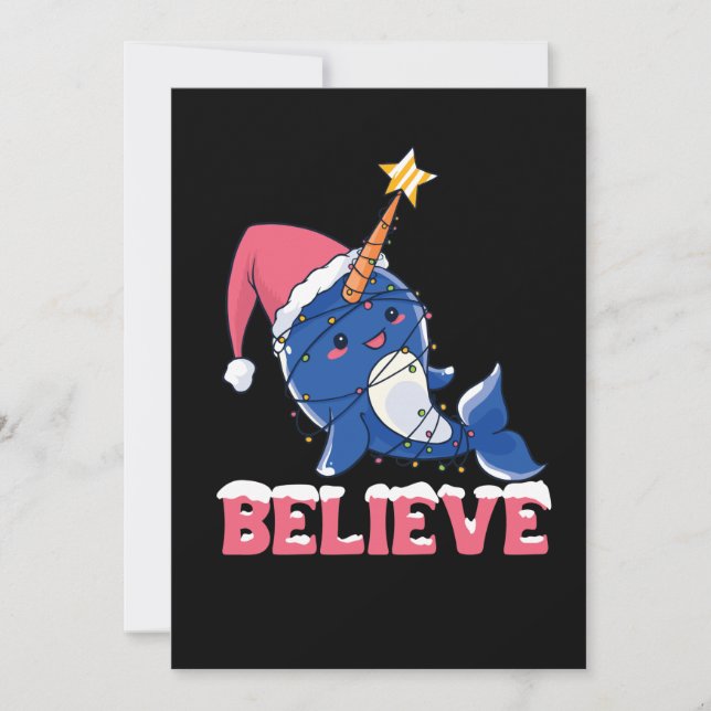 Tarjeta Festiva Creer que los Navidades de Narwhal niegan luces de (Anverso)