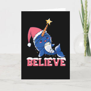 Tarjeta Festiva Creer que los Navidades de Narwhal niegan luces de