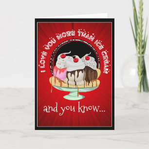 Tarjeta Festiva Crema de hielo Sundae Red Black Fun para el marido