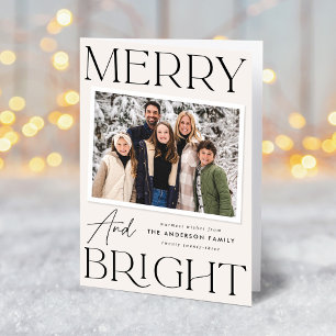 Tarjeta Festiva Crema de instantánea moderna Merry y Bright 2 Phot