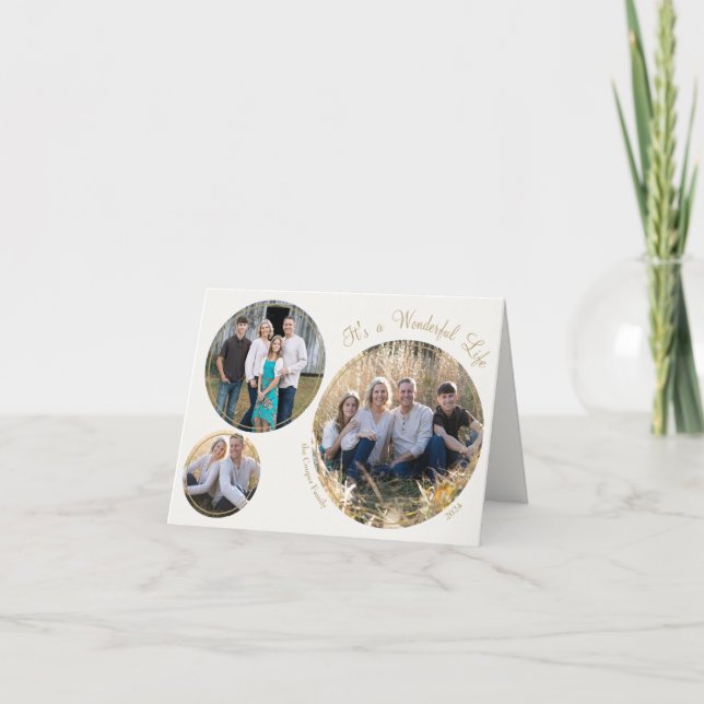 Tarjeta Festiva Crema elegante Navidades Minimalistas foto doblada (Anverso)