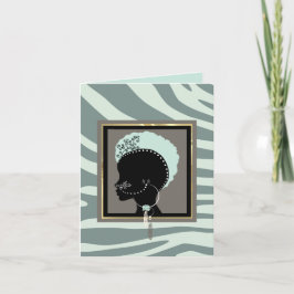 Tarjeta Festiva Crema, estampado cebra verde menta y negro
