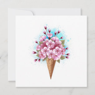 Tarjeta Festiva Crema rosa de hielo Sakura Waffle Cone