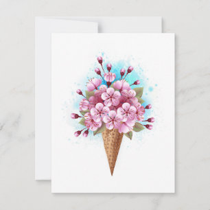 Tarjeta Festiva Crema rosa de hielo Sakura Waffle Cone