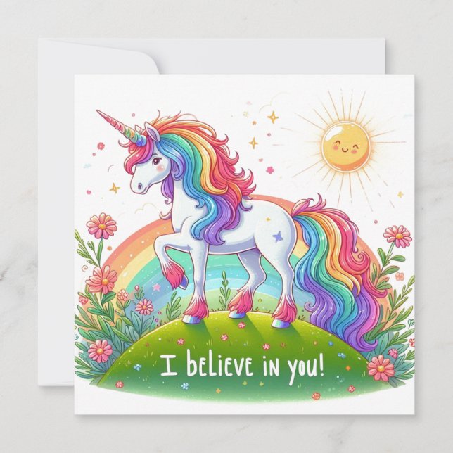 Tarjeta Festiva Creo en ti unicorn (Anverso)