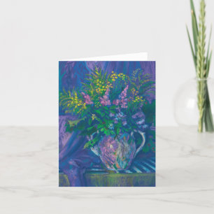 Tarjeta Festiva Crepúsculo y flores silvestres de oro Pintura Past