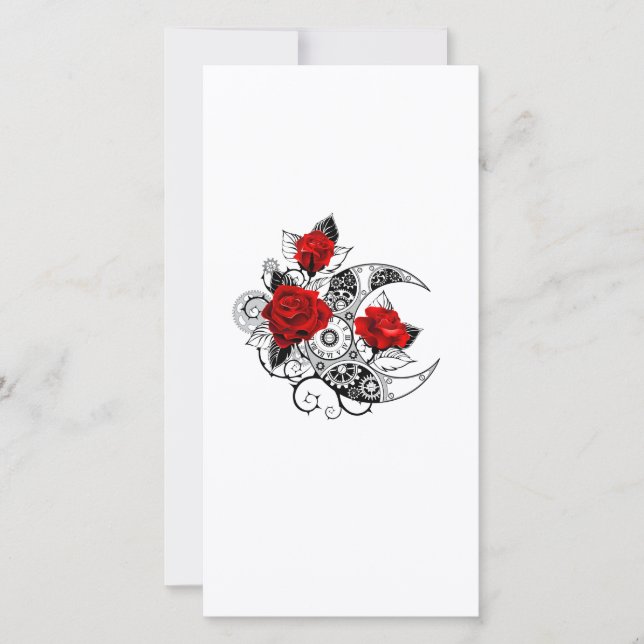 Tarjeta Festiva Crescente Mecánico con Rosas Rojas (Anverso)