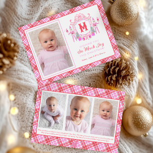 Tarjeta Festiva Crest de Monograma de Elfa Niña con Acuarela Rosa