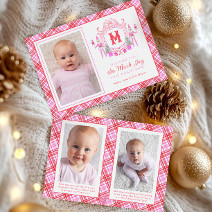 Tarjeta Festiva Crest de Monograma de Elfa Niña con Acuarela Rosa