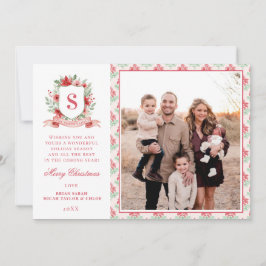 Tarjeta Festiva Crest Floral Grandmillennial | Monograma de Navida