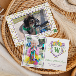 Tarjeta Festiva Crest Monograma de Mardi Gras en Acuarela Foto